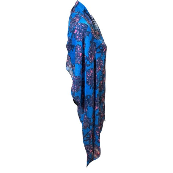 Unbranded Scarf Womens Long Rectangle Blue Pink Floral Flower Shawl Wrap - Picture 4 of 8